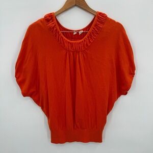 Moth Anthropologie Dolman Knit Top Short Sleeve Orange Silk‎ Blend Women's Small